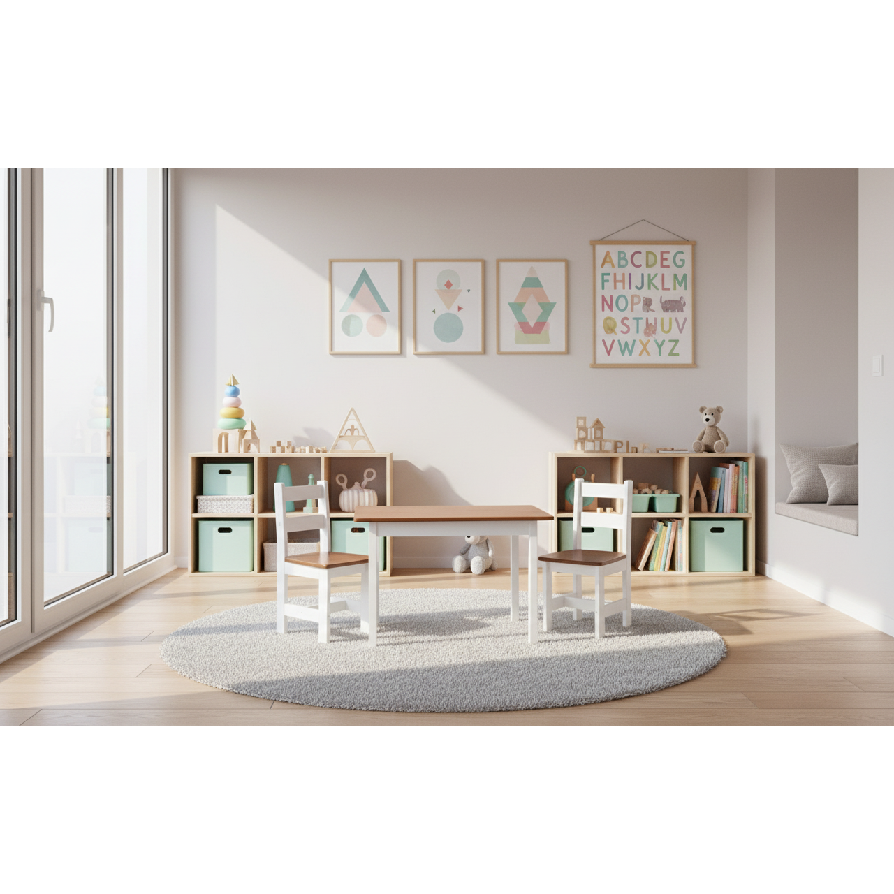 Children's Rectangular Table and Ladder Back Chairs