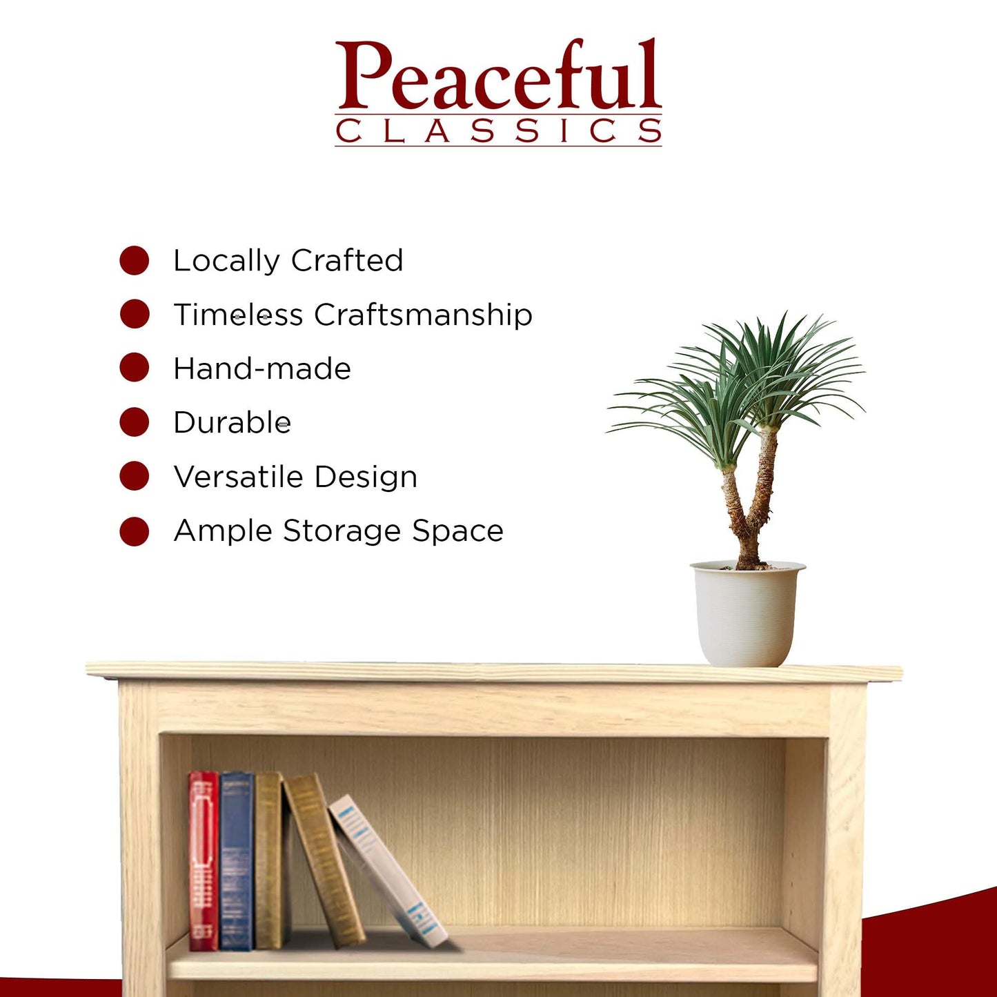 Peaceful Classics 3 Tier Bookcase, Adjustable Wooden Book Shelves for Small Spaces, Classroom, Bedroom, Office-Peaceful Classics