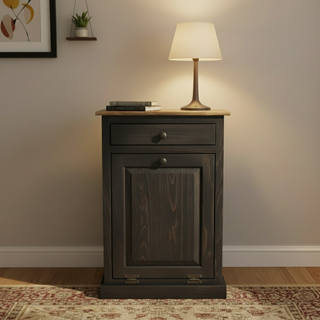 Solid Pine Pull Out Trash Cabinet