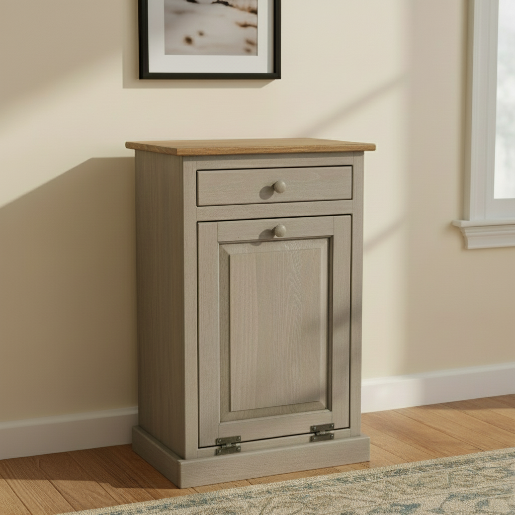 Solid Pine Pull Out Trash Cabinet
