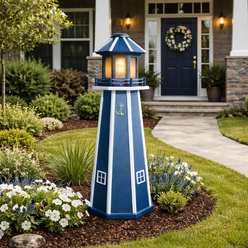 Poly Solar 4ft Lighthouse - Navy