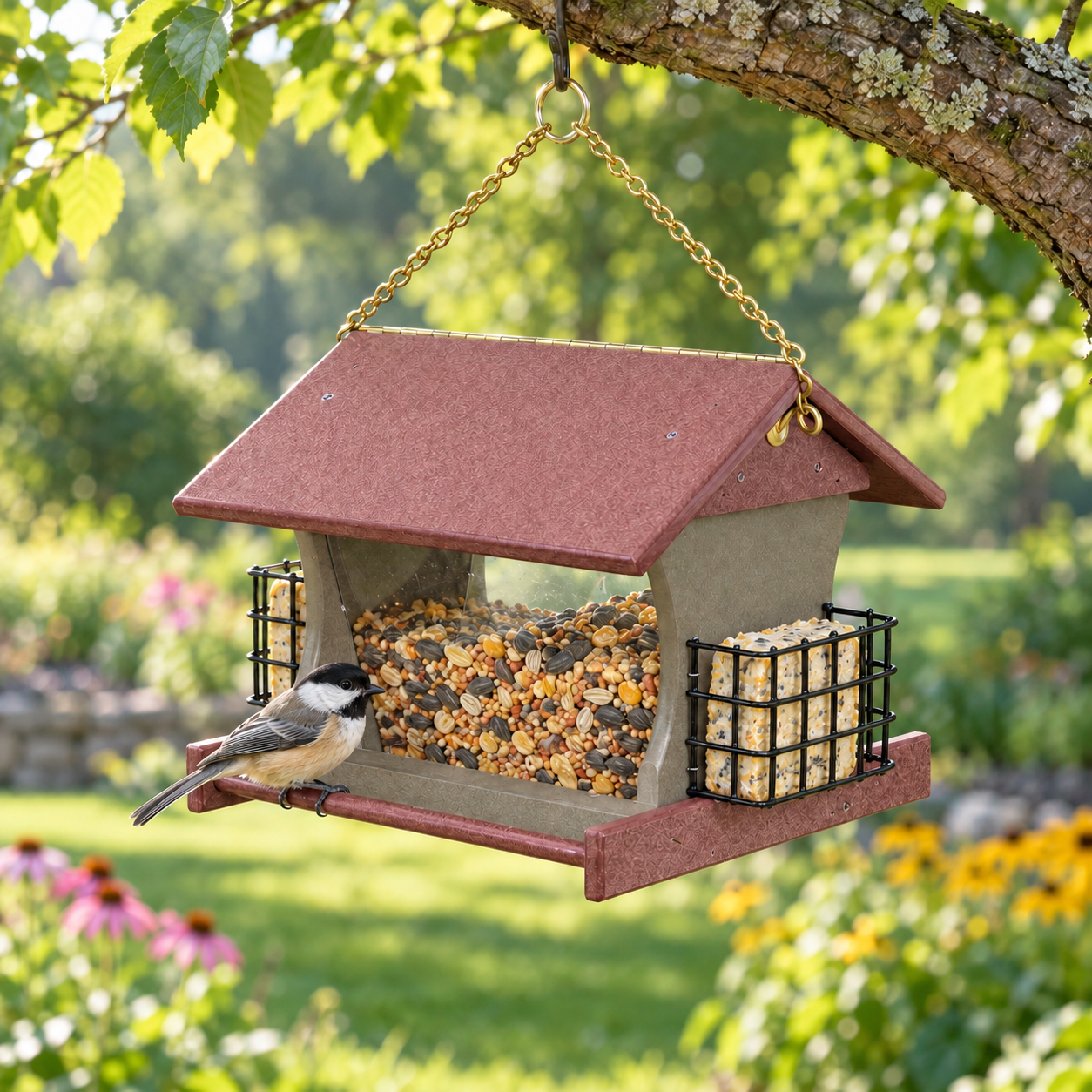 Peaceful Classics Amish Made Hanging Bird Feeder with 2 Suet Holders