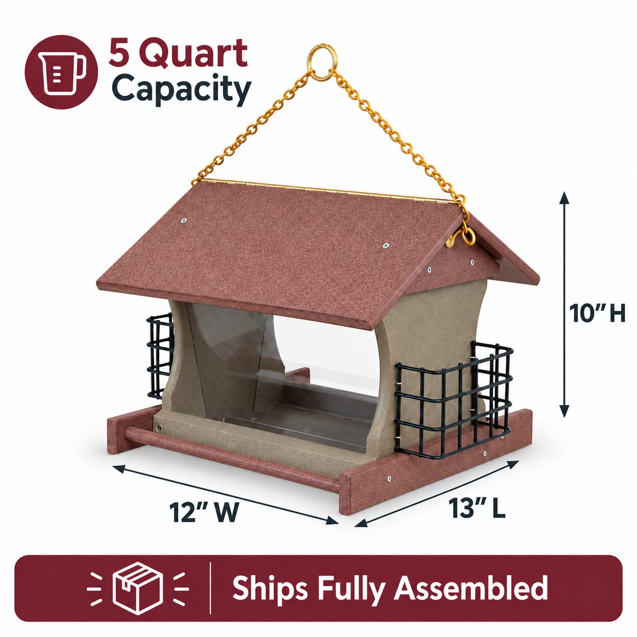 Peaceful Classics Amish Made Hanging Bird Feeder with 2 Suet Holders