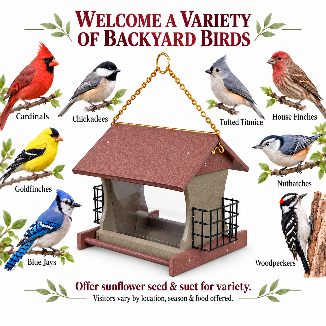 Peaceful Classics Amish Made Hanging Bird Feeder with 2 Suet Holders