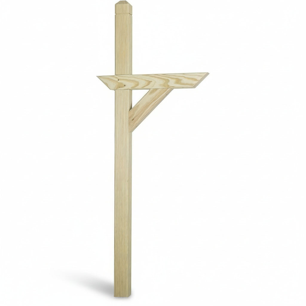 Wooden post with bracket on a white background