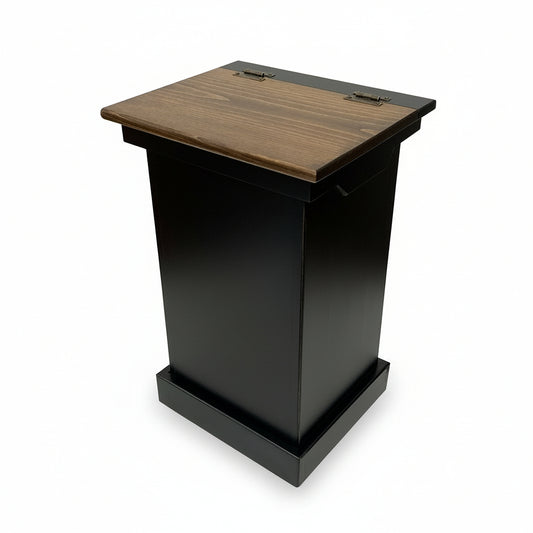 Solid Pine Lift Top Trash Can Cabinet-Peaceful Classics