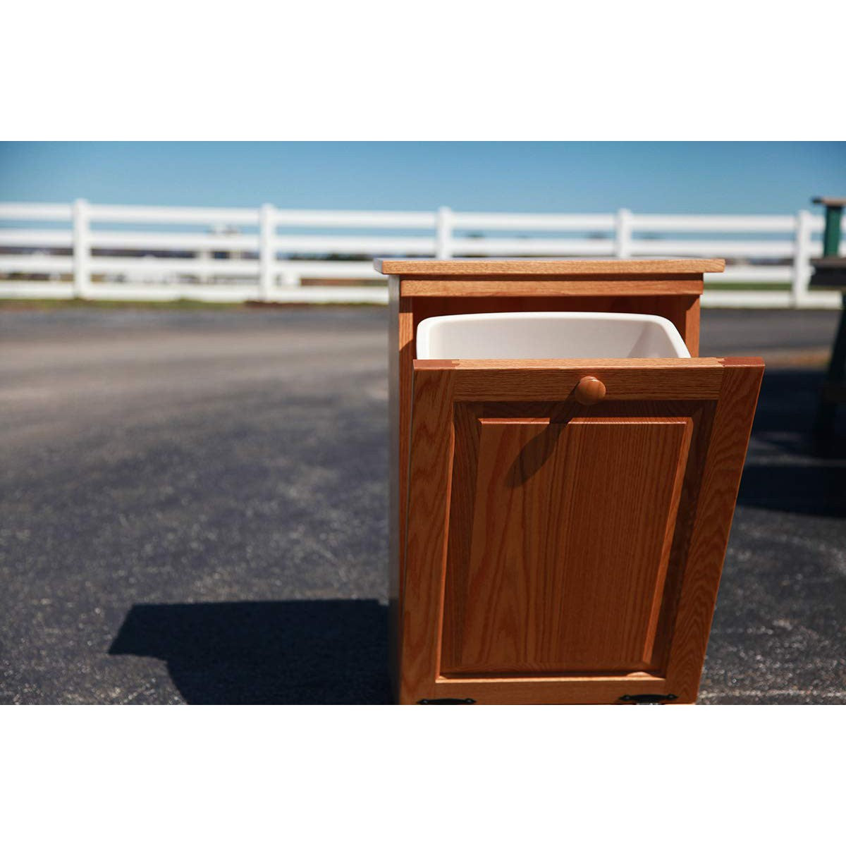 Solid Oak Hideaway Pull Out Garbage Cabinet-Peaceful Classics