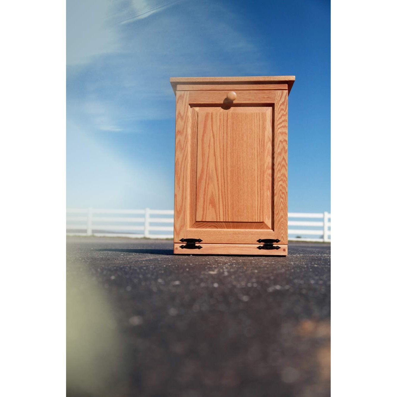 Solid Oak Hideaway Pull Out Garbage Cabinet-Peaceful Classics